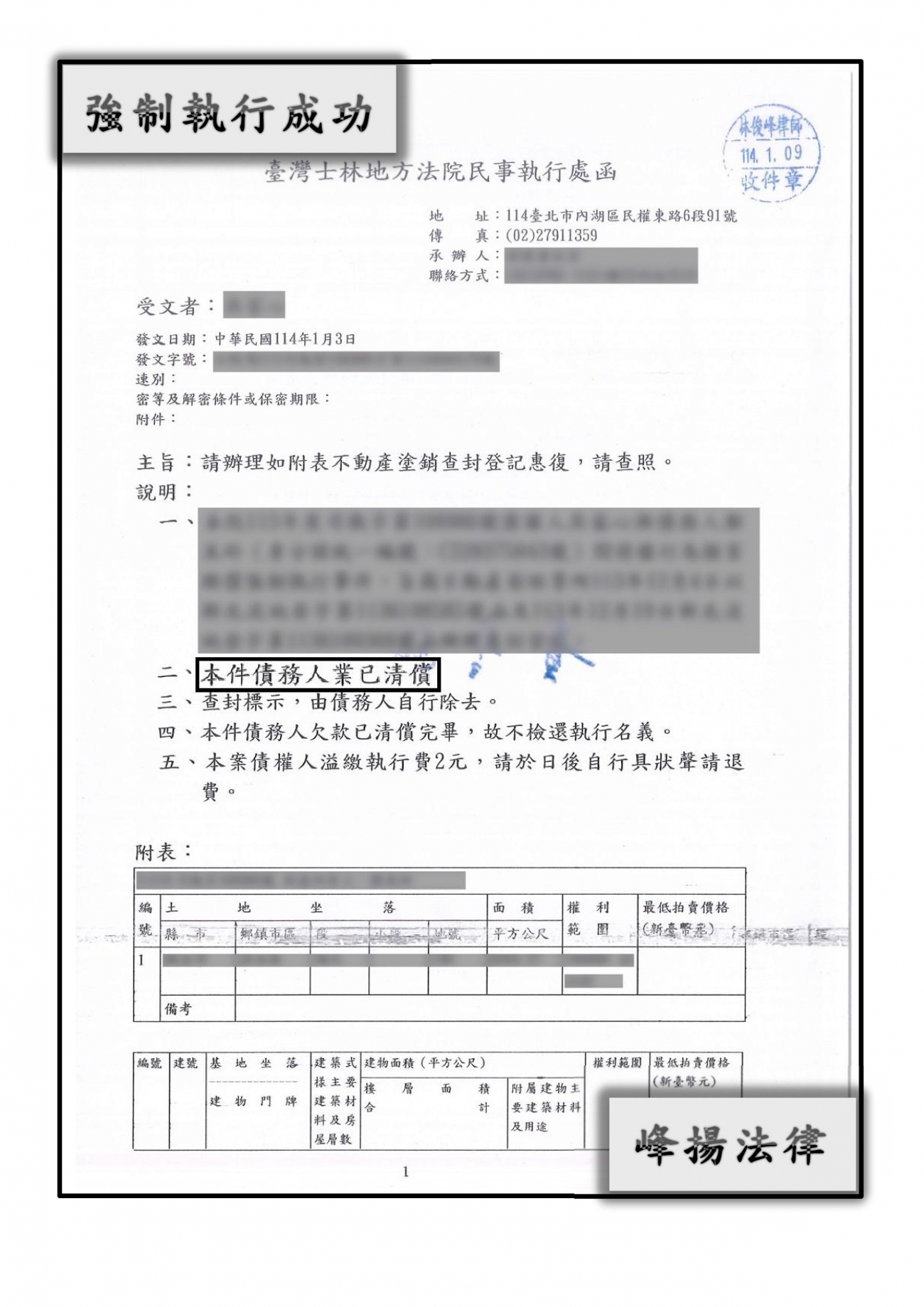 強制執行【全數清償】