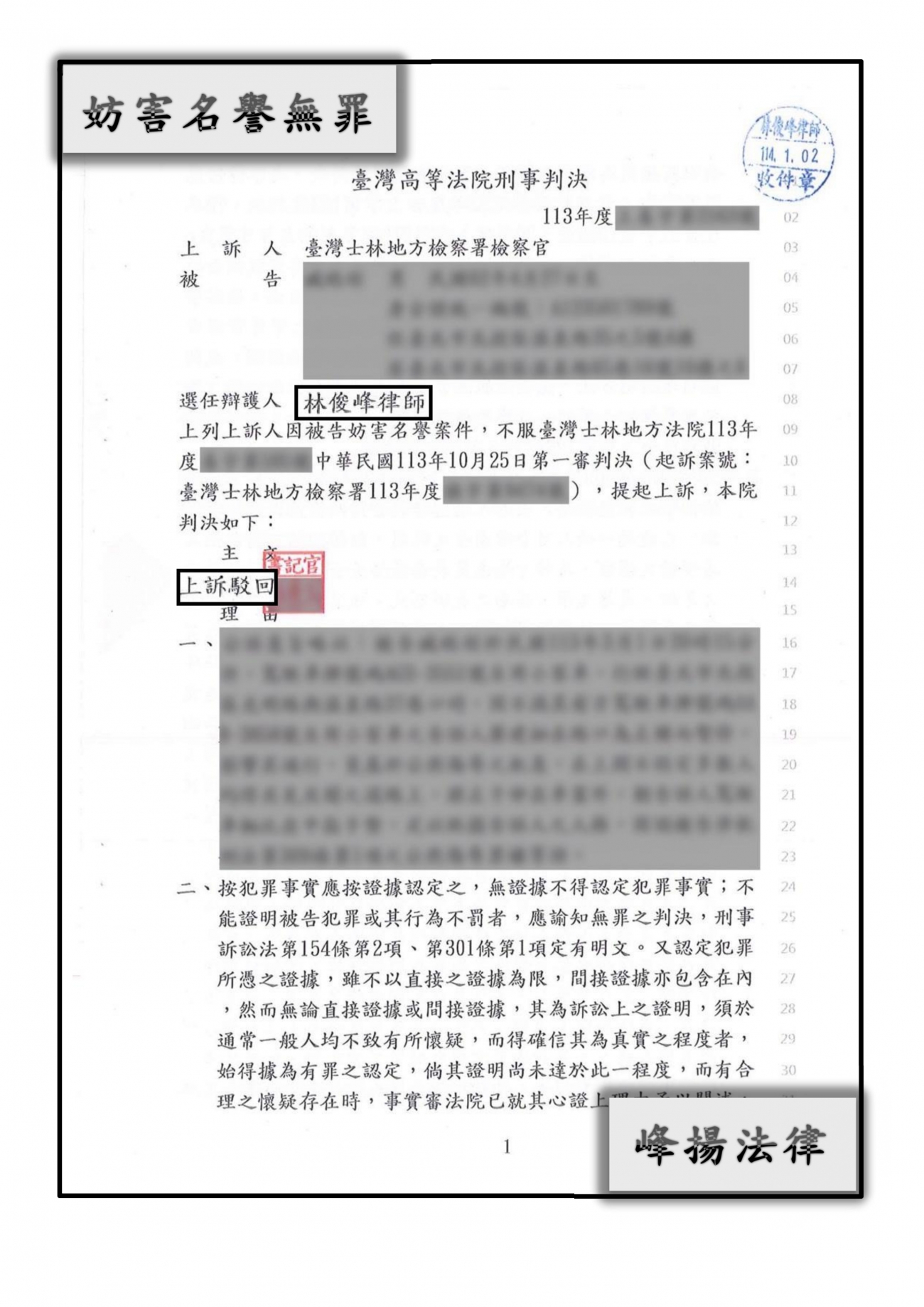 妨害名譽【無罪】